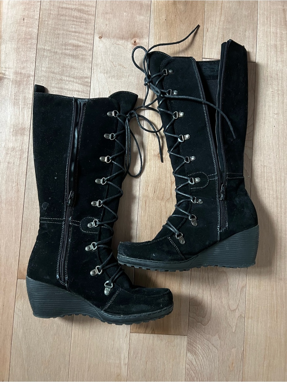black suede lace up heel boots size 8 pirate core goth indie sleaze